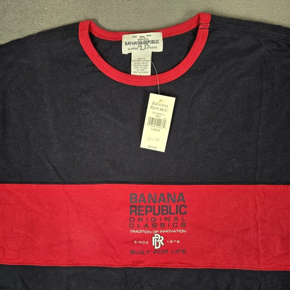 Vintage Banana Republic‎ Shirt Mens Large Blue Red Logo USA Made 80s NWT *READ